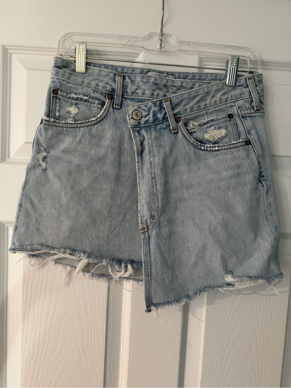 A Golde Criss Cross Denim Mini Skirt - Casual Distressed Style Size 26